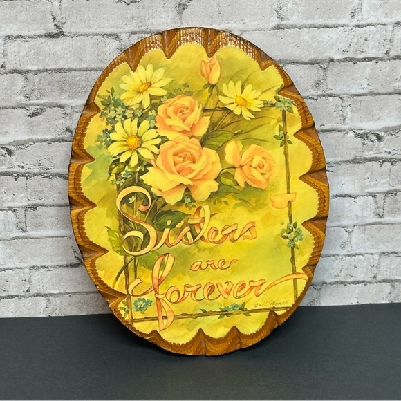 SISTERS are Forever by Gail Munro DeCoupage Wood Oval Plaque Wall Hanging - Picture 1 of 9